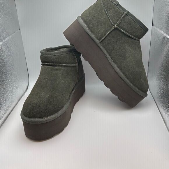 CUSHIONAIRE Cozy Women’s Platform Ankle Boots SIZE 7.5 OLIVE/GREEN NEW - Picture 6 of 7